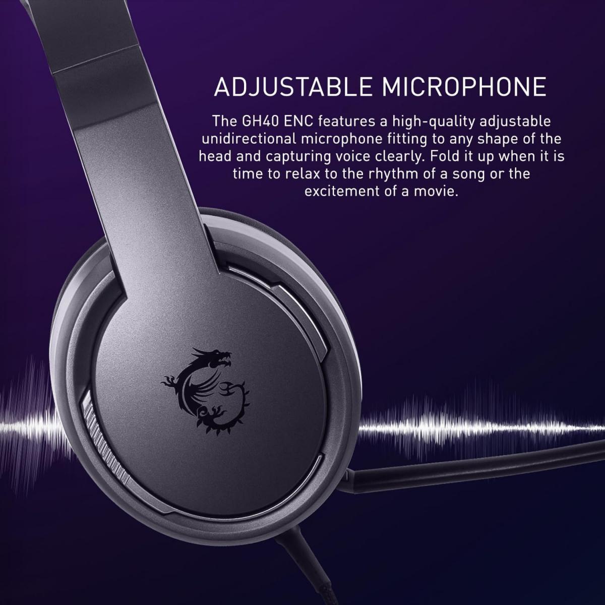 MSI IMMERSE GH40 Active Environment Noise Canceling (ENC), Virtual 7.1 Surround, GAMING HEADSET MSI IMMERSE GH40 Active Environment Noise Canceling (ENC), Virtual 7.1 Surround, GAMING HEADSET